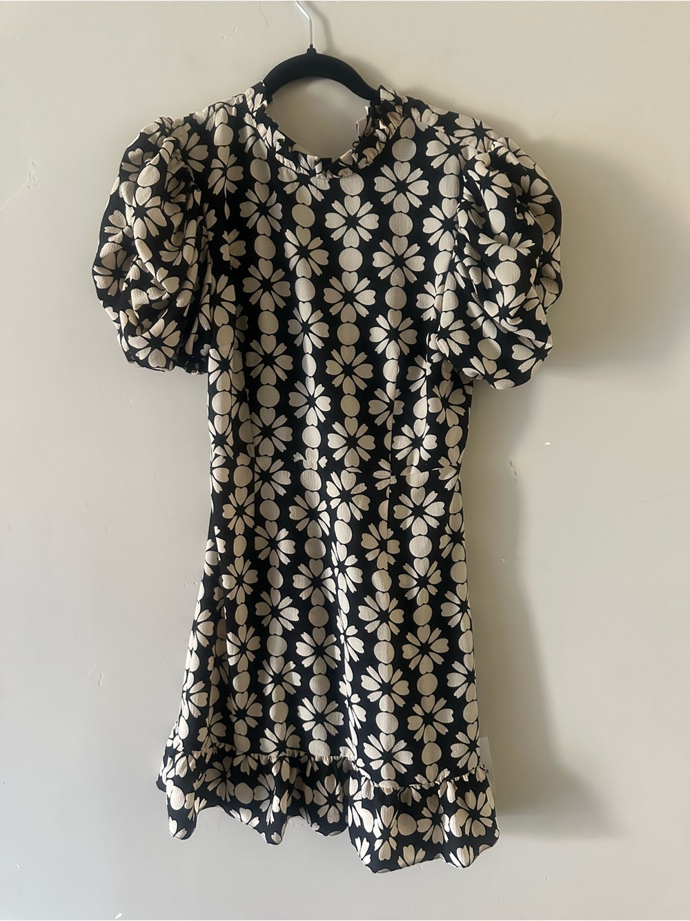 ASOS Black and Cream Floral Puff-Sleeve Mini Dress